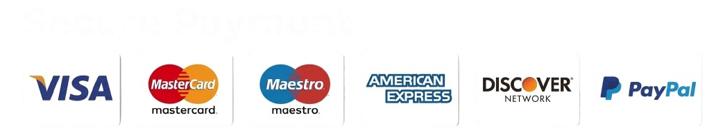 Secure payment methods PayPal Visa Mastercard American Express Discover
