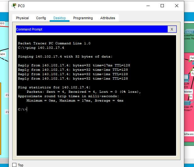 successful pinging test for Pc