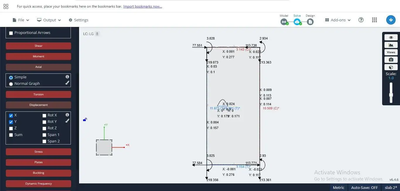 Displacement in slab