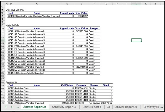 Figure 9: Answer Report (2a and b)