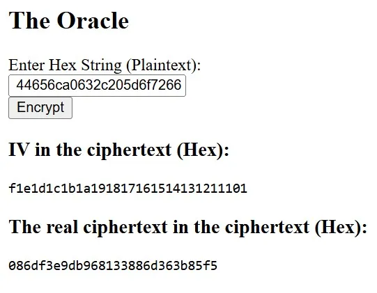 Plaintext in hexadecimal to Ciphertext conversion