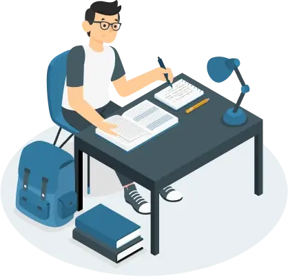 Student studying at desk with books and notes for coursework help